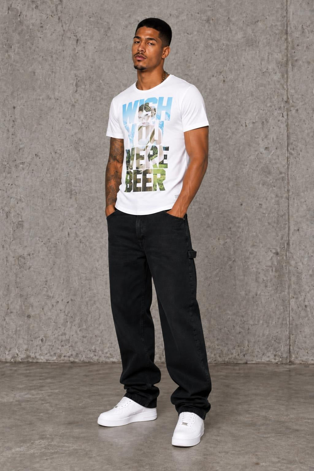 AI model photo - Tom Tailor Mens Print T-Shirt White T2000 103233200