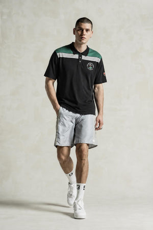 AI model photo - American Needle Red Jacket Men's LA Open Maverick Polo T-Shirts Black 19H009A-LAOPEN
