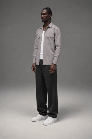 AI model photo - Dickies Men's Long Sleeve Work Shirt Silver 574SV