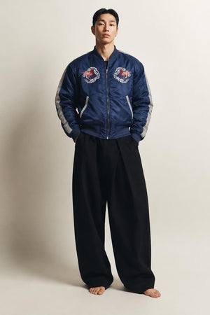 AI model photo - Schott NYC Men's Nylon Tour Jacket Navy 9630