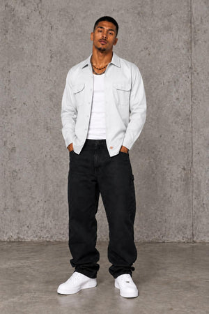 AI model photo - Dickies Men's Long Sleeve Work Shirt White 574WH