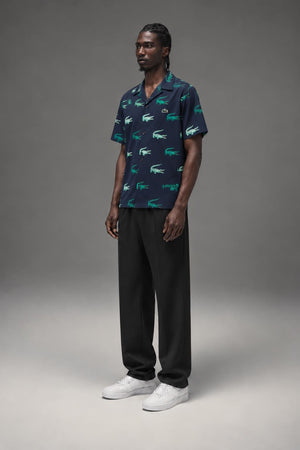 AI model photo - Lacoste Mens Golf Printed Short-Sleeved Shirt Navy Blue CH5619 166