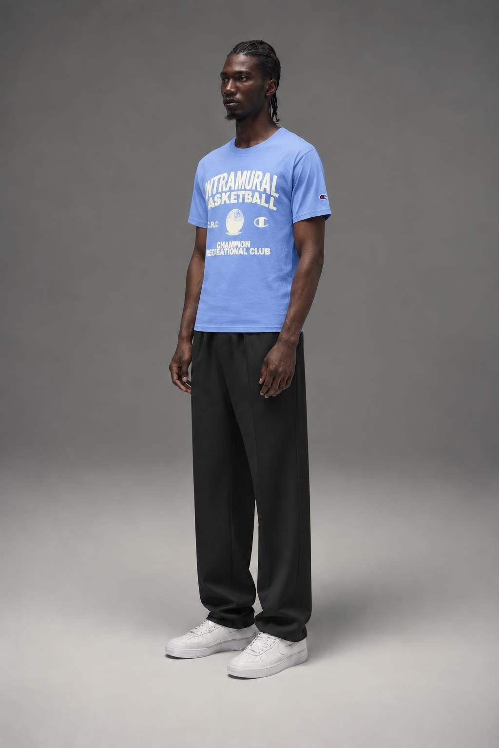 AI model photo - Champion Classic Graphic T-Shirt, Intramural Basketball Plaster Blue GT23H 586Q8B R8Y