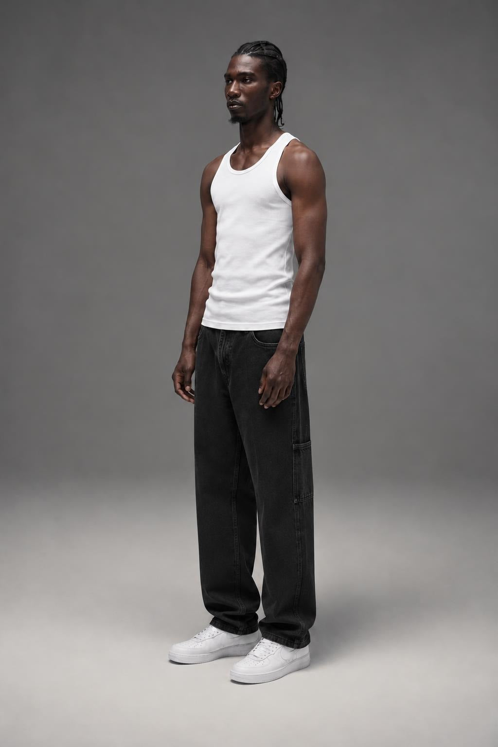 AI model photo - OBEY Men's Organic Hardwork Carpenter Denim Denim Faded Black 142010078 FBL