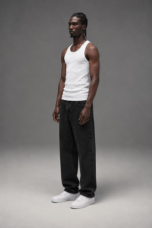 AI model photo - OBEY Men's Organic Hardwork Carpenter Denim Denim Faded Black 142010078 FBL