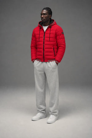 AI model photo - Calvin Klein Men's Super Shine Fleece Lined Puffer Jacket Deep Red CM155956 DRE C4