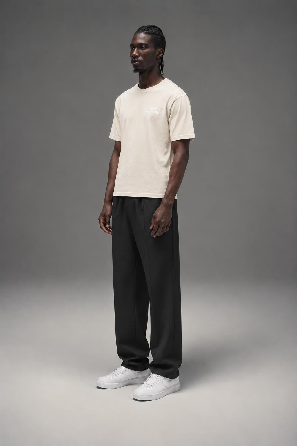 AI model photo - HUF Issues Logo Puff Short Sleeve Tee Unbleached TS01161