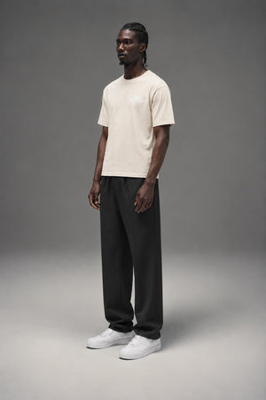 AI model photo - HUF Issues Logo Puff Short Sleeve Tee Unbleached TS01161