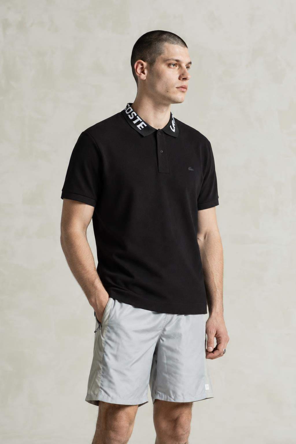 AI model photo - Lacoste Men's Branded Slim Fit Stretch Piqu Polo Black PH9642 031