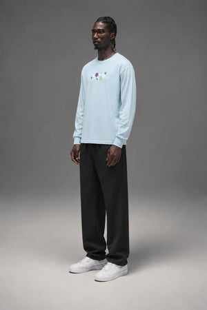 AI model photo - HUF Psycho Daisies Long Sleeve T-Shirt Light Blue TS01158