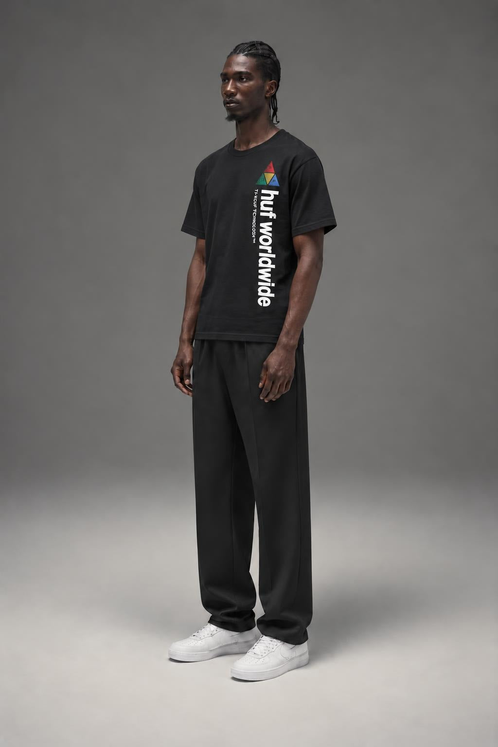 AI model photo - HUF Peak Sportif Short Sleeve Tee Black TS01201