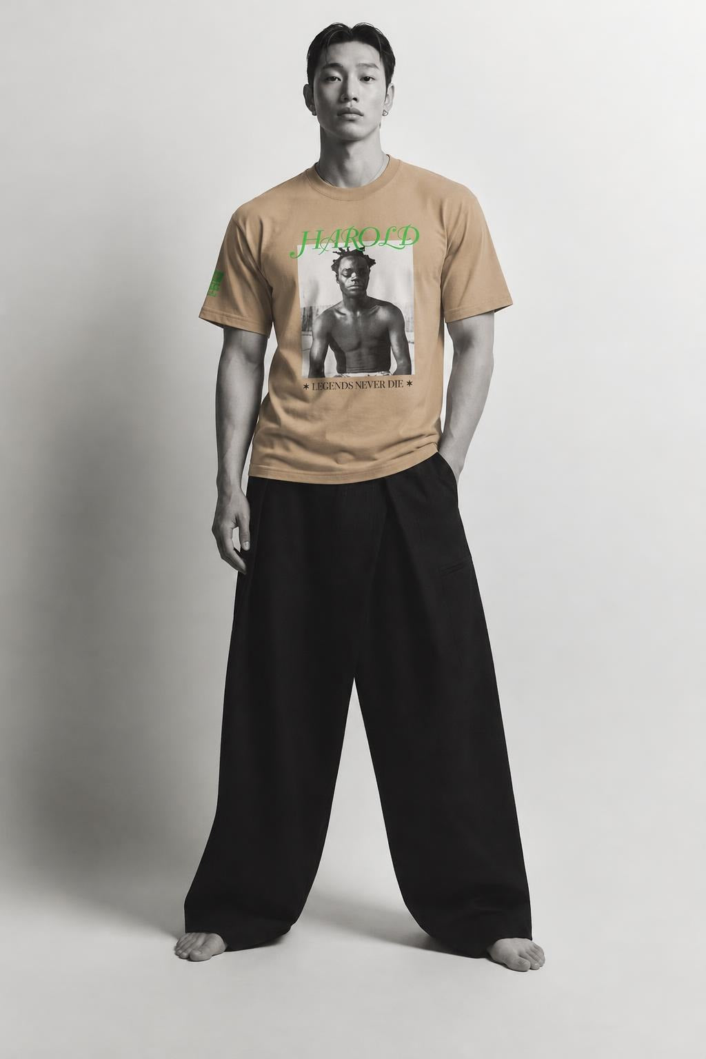 AI model photo - HUF Harold Legend S/S Tee Sand TS01373