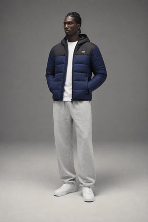 AI model photo - Lacoste Men’s Water-Repellent Quilted Puffer Jacket Navy/Black BH6763-51 JB1