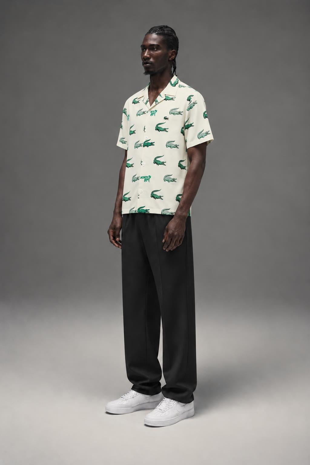 AI model photo - Lacoste Mens Golf Printed Short-Sleeve Shirt Flour CH5619 70V