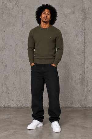 AI model photo - Tommy Hilfiger Men's Signature Solid Crew Neck Sweater Army Green 78J0478 701