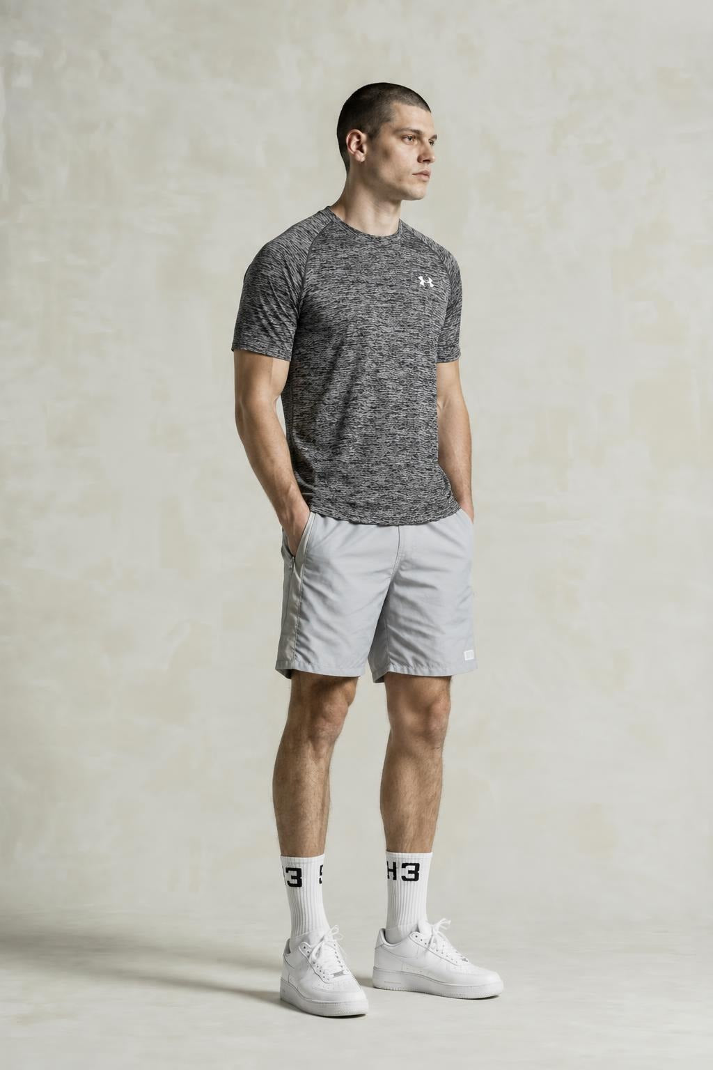 AI model photo - Under Armour Mens Tech Short Sleeve T-Shirt Black/White 1228539-009