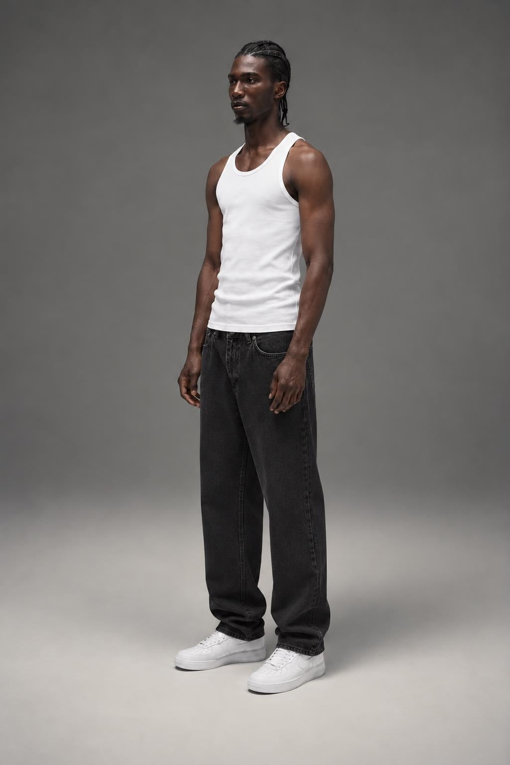 AI model photo - OBEY Bender Denim Pant Faded Black 142010080 FBL