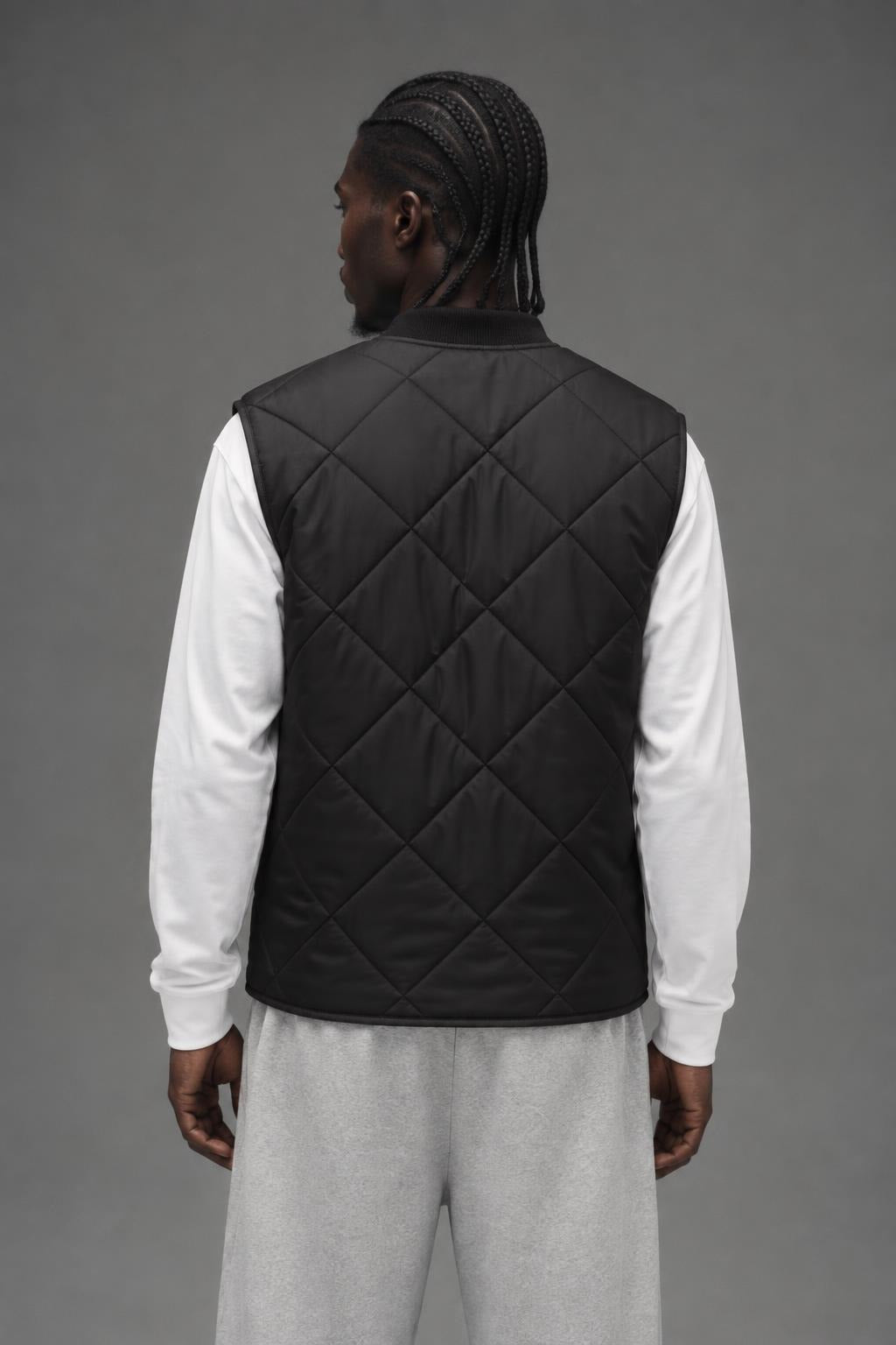 AI model photo - Dickies Men's Diamond Quilted Vest Black TE242BK