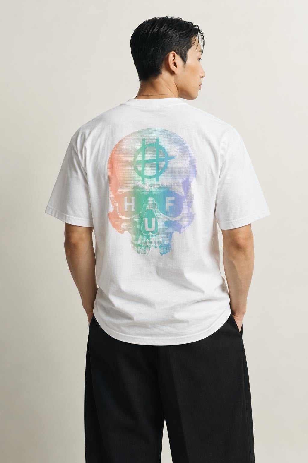 AI model photo - HUF Data Death S/S Tee White TS01333