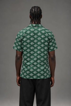 AI model photo - Lacoste Mens Short Sleeve Monogram Print Shirt Green/Flour CH7882 YRR
