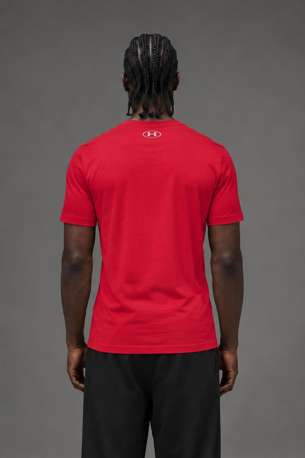 AI model photo - Under Armour Mens Sportstyle Logo T-Shirt Red/Steel/White 1257615-600