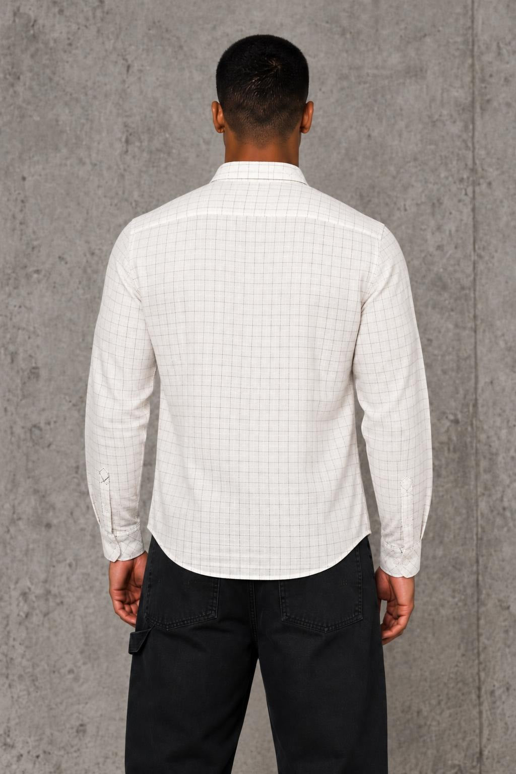 AI model photo - Tom Tailor Men's Melange Checked Shirt Slightly Creamy 203128300