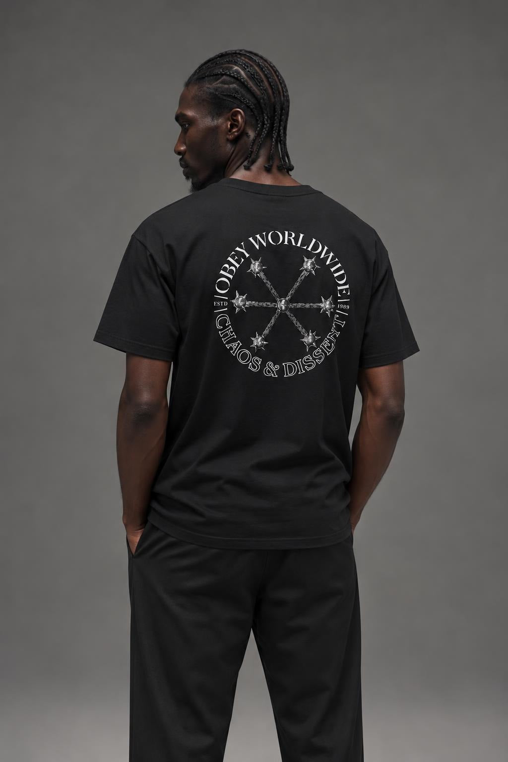 AI model photo - OBEY Doomsday Basic T-Shirt Black 163082324