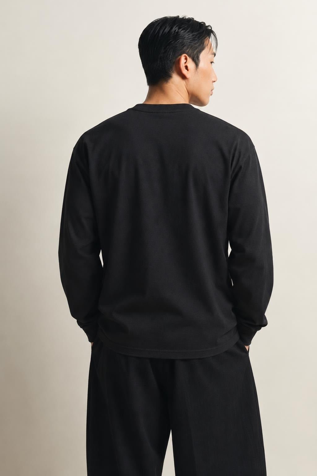 AI model photo - HUF Mens Off-Line L/S Tee Black TS01493