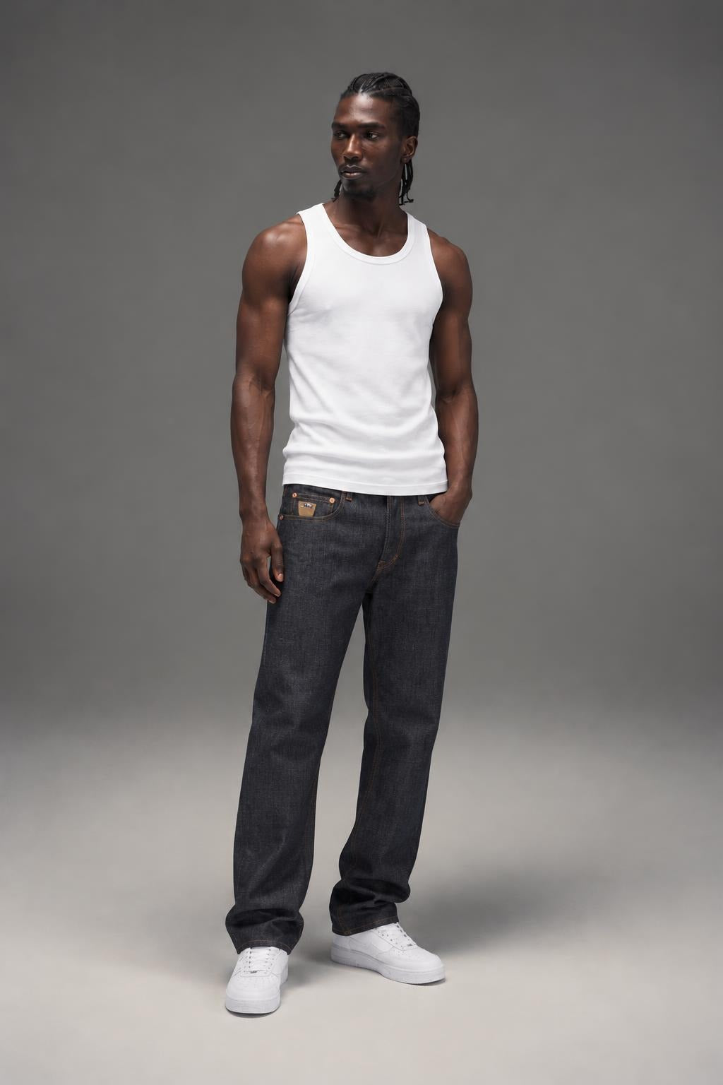 AI model photo - April77 Men's Joey Japan Raw Jeans Indigo Raw PGJJAPA