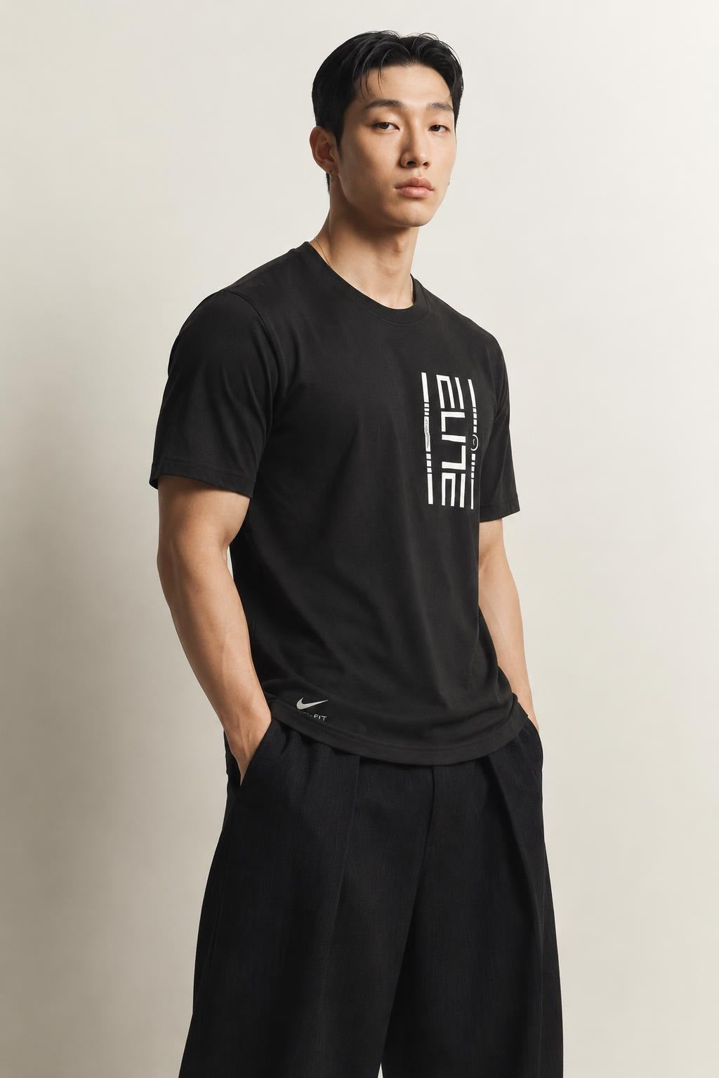 AI model photo - Nike Men's Elite Dri-Fit T-Shirt Black AA4517 010 N7