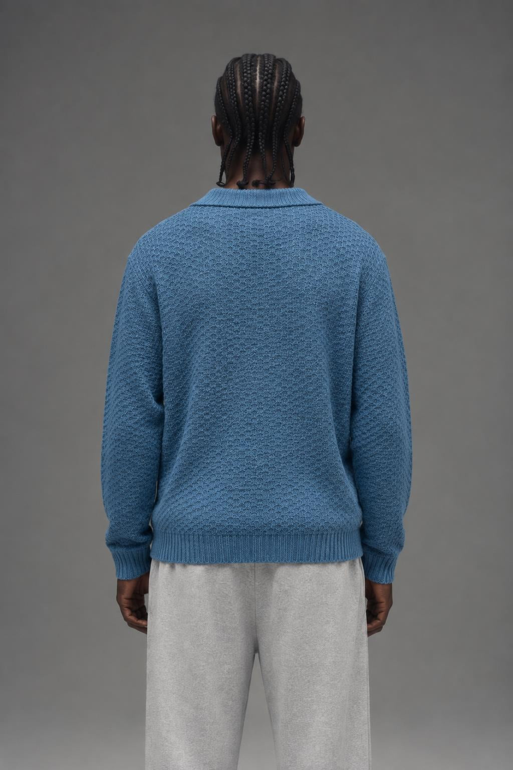 AI model photo - OBEY Mens Loreto Polo Sweater Captains Blue 151000114 CPB