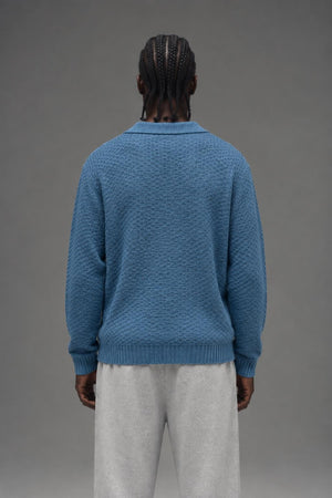 AI model photo - OBEY Mens Loreto Polo Sweater Captains Blue 151000114 CPB
