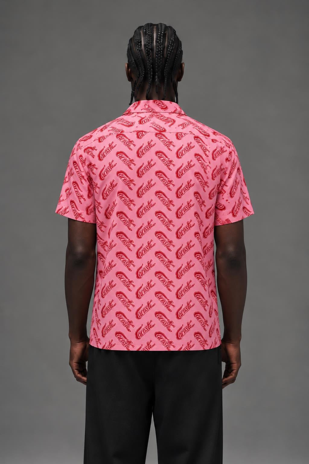 AI model photo - Lacoste Men's Short Sleeve Vintage Print Shirt Lighthouse Red/Reseda CH5793 AY1