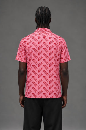 AI model photo - Lacoste Men's Short Sleeve Vintage Print Shirt Lighthouse Red/Reseda CH5793 AY1