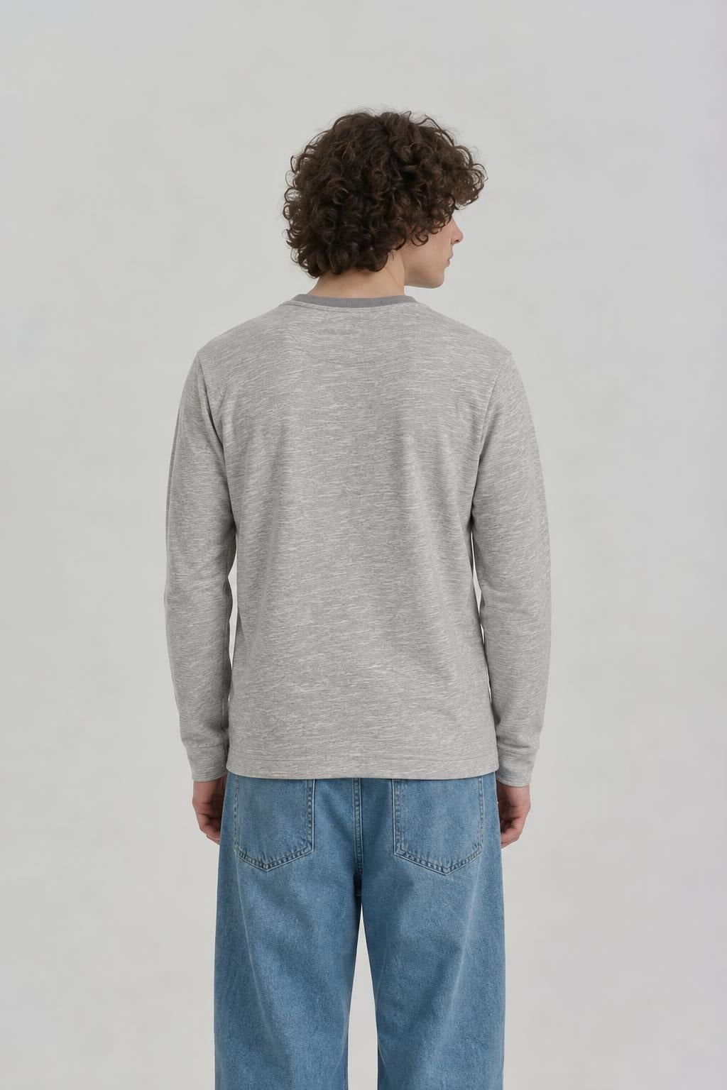 AI model photo - Tom Tailor Men's Structured Crew W.taped Sweatshirts Grey T2658 252989300