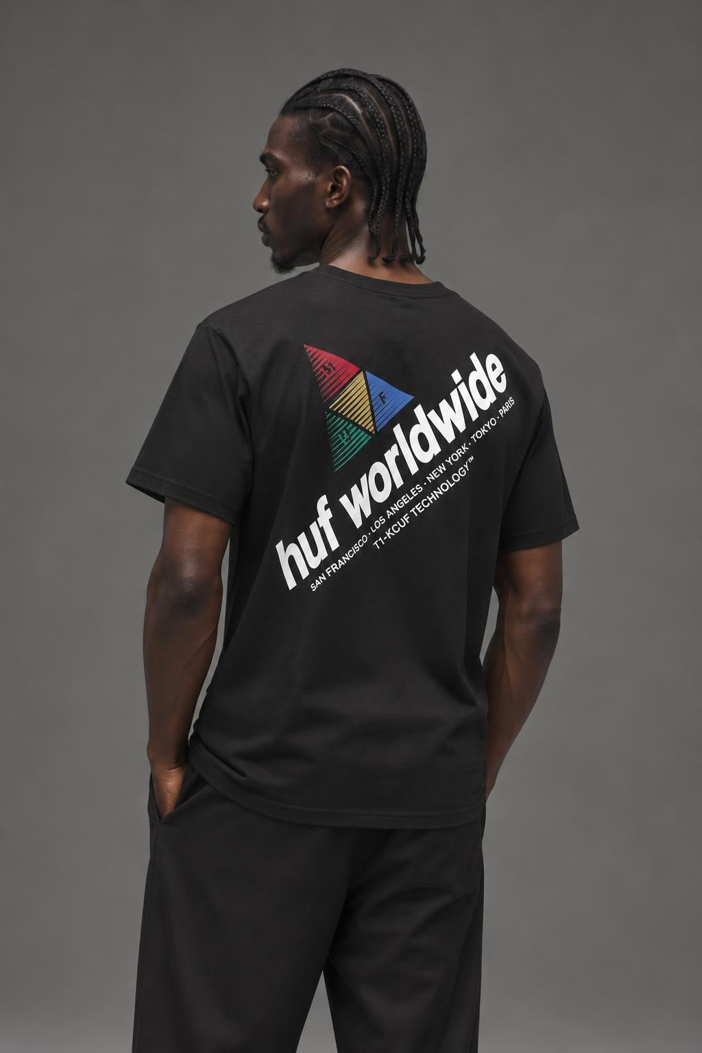 AI model photo - HUF Peak Sportif Short Sleeve Tee Black TS01201