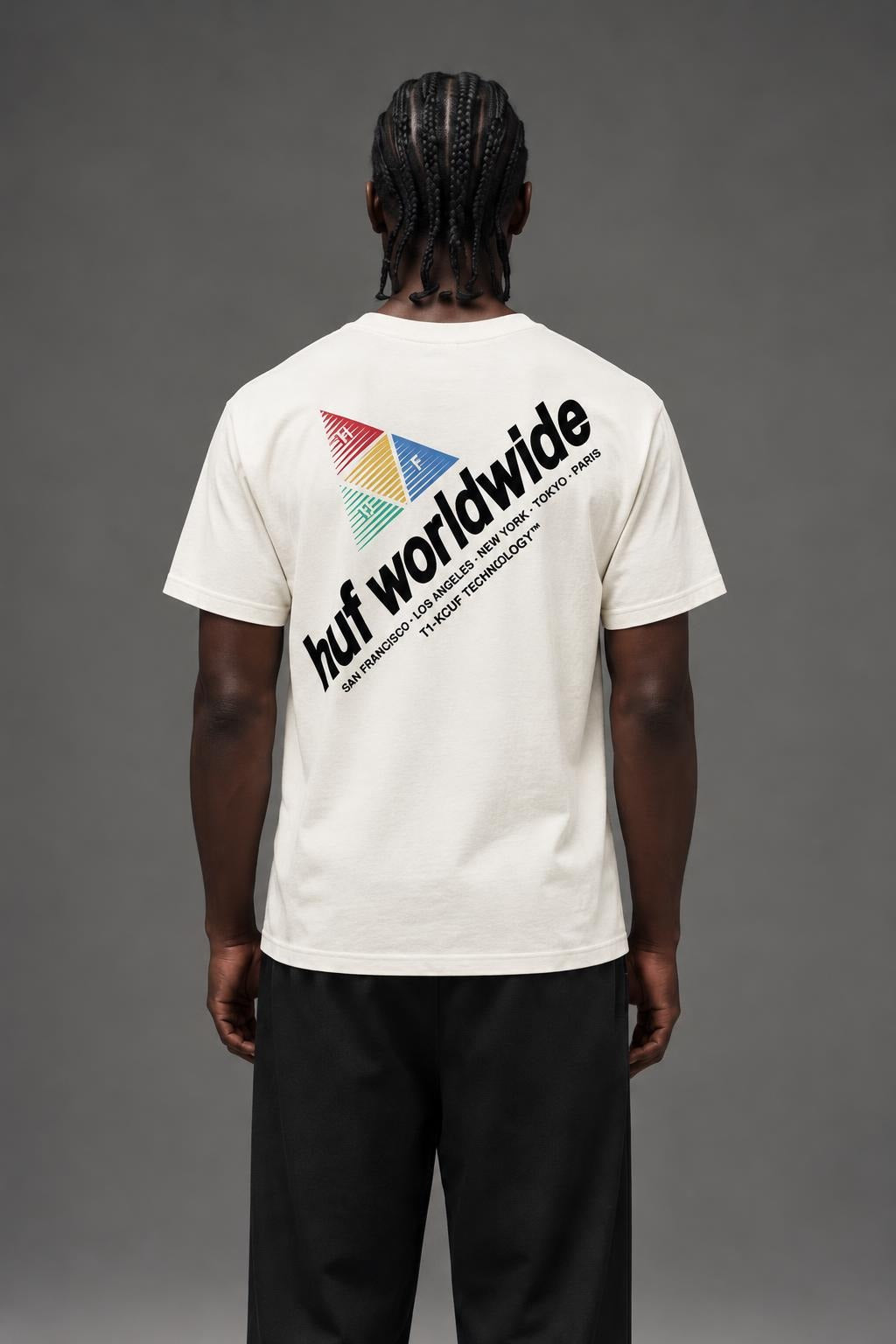 AI model photo - HUF Peak Sportif Short Sleeve Tee Unbleached TS01201