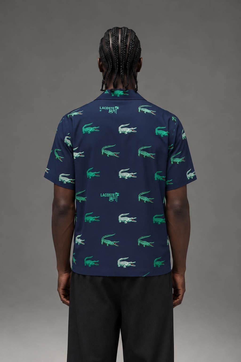 AI model photo - Lacoste Mens Golf Printed Short-Sleeved Shirt Navy Blue CH5619 166