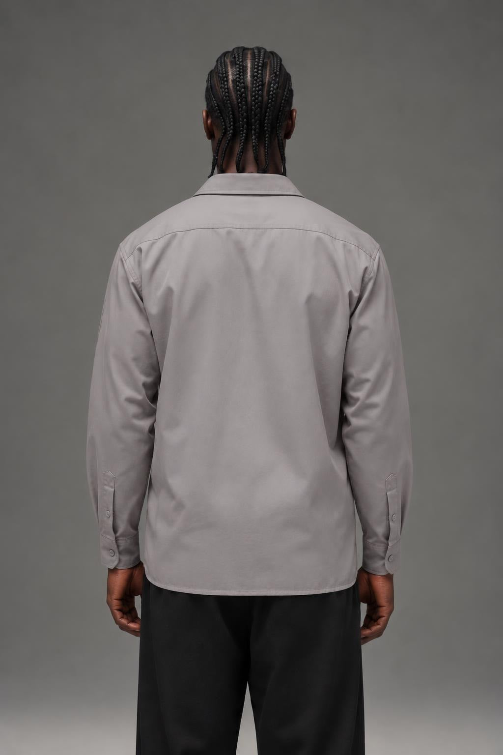 AI model photo - Dickies Men's Long Sleeve Work Shirt Silver 574SV