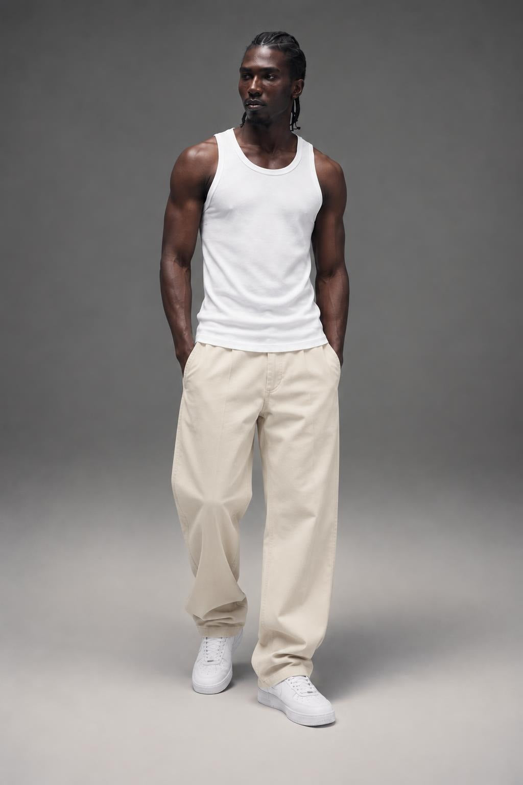 AI model photo - OBEY Bigwig Chino Pant Pigment Silver Grey 142020248 SIG