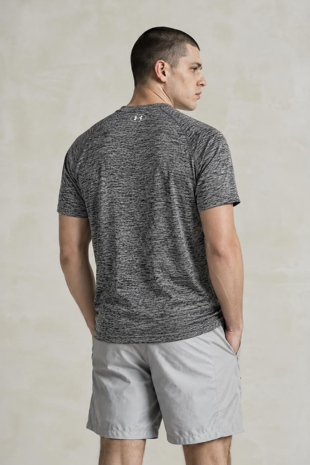 AI model photo - Under Armour Mens Tech Short Sleeve T-Shirt Black/White 1228539-009