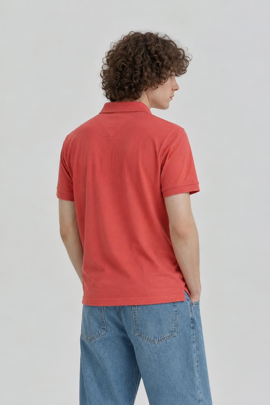 AI model photo - Tommy Hilfiger Men's Justin Short Sleeve Polo Custom Fit T-Shirt Orange Zing 78J4142 661