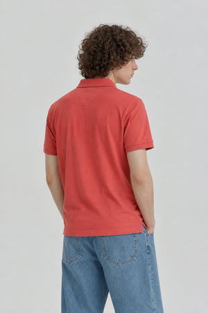 AI model photo - Tommy Hilfiger Men's Justin Short Sleeve Polo Custom Fit T-Shirt Orange Zing 78J4142 661