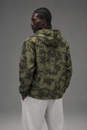 AI model photo - Champion Unisex Packable All Over Print Jacket Brushstroke Camo Cargo Olive/Army V1012P 549369