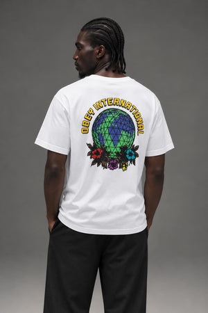 AI model photo - OBEY Floral Globe Classic Tee White 163002312