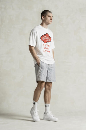 AI model photo - Von Dutch Mens Popeye Red Oval Organic Cotton T-Shirt Off White TM149V