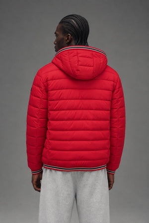 AI model photo - Calvin Klein Men's Super Shine Fleece Lined Puffer Jacket Deep Red CM155956 DRE C4