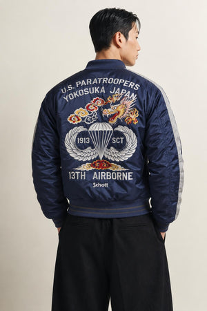 AI model photo - Schott NYC Men's Nylon Tour Jacket Navy 9630