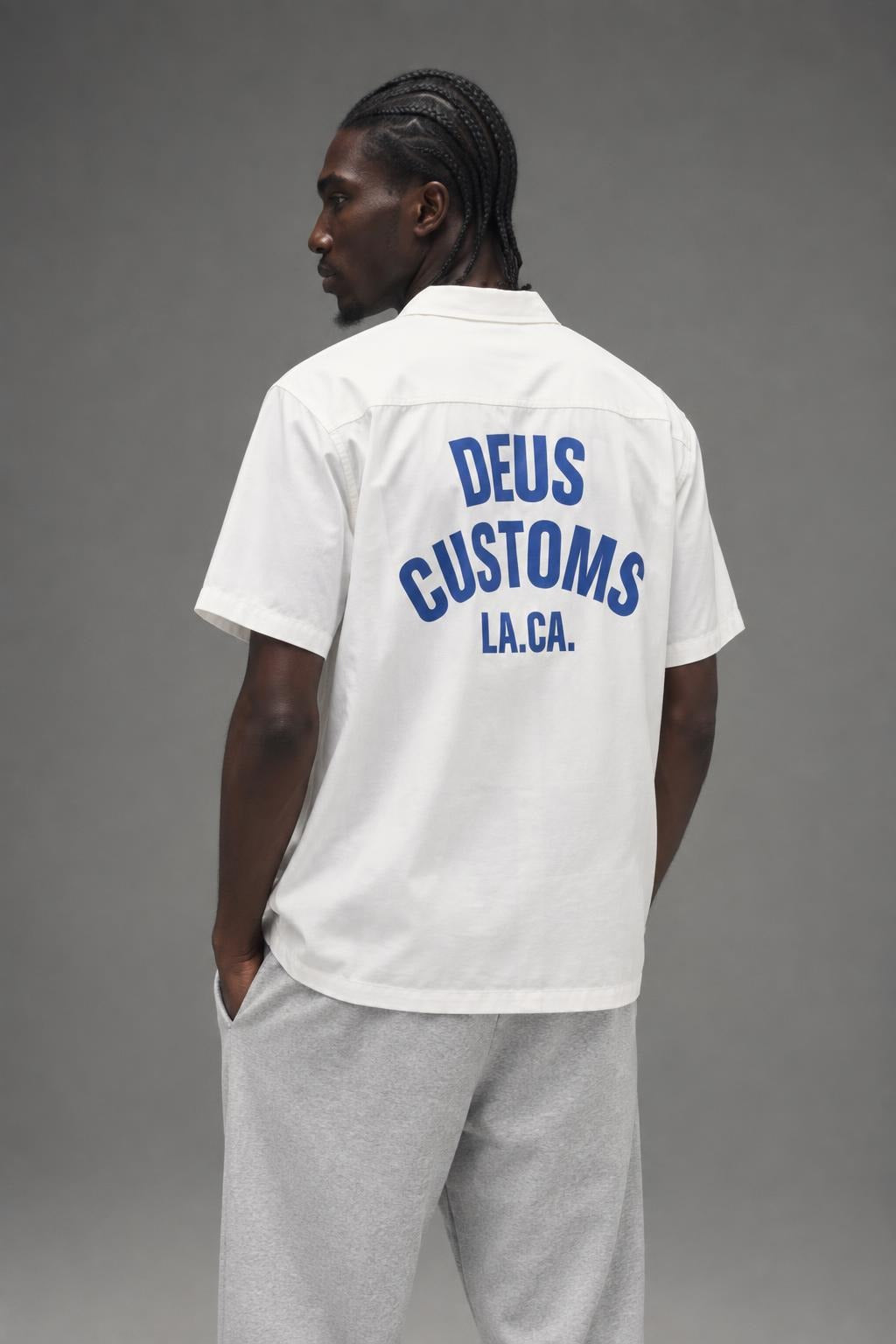 AI model photo - Deus Ex Machina Men's Forecourt Shirt Vintage White DMP255066 VWH