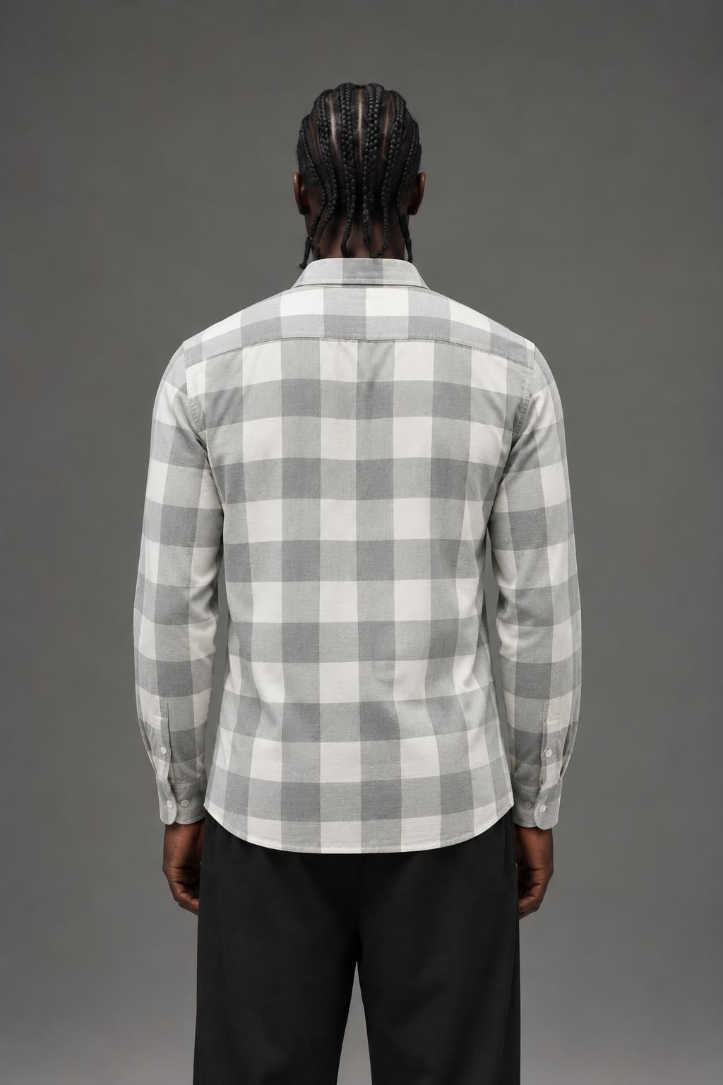 AI model photo - Tom Tailor Men's Melange Checked Shirt Titanium Grey 203128300